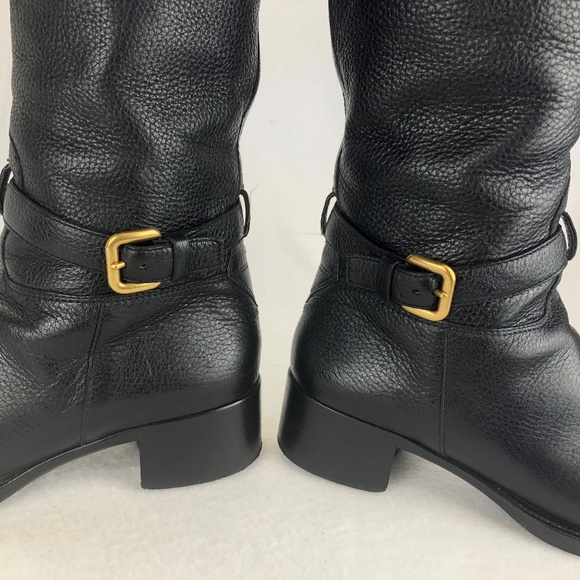 PRADA Boot Knee High Black Leather Riding Boot - Picture 7 of 8